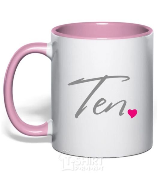 Mug with a colored handle Ten heart light-pink фото