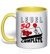 Mug with a colored handle Player Level 50 complete yellow фото