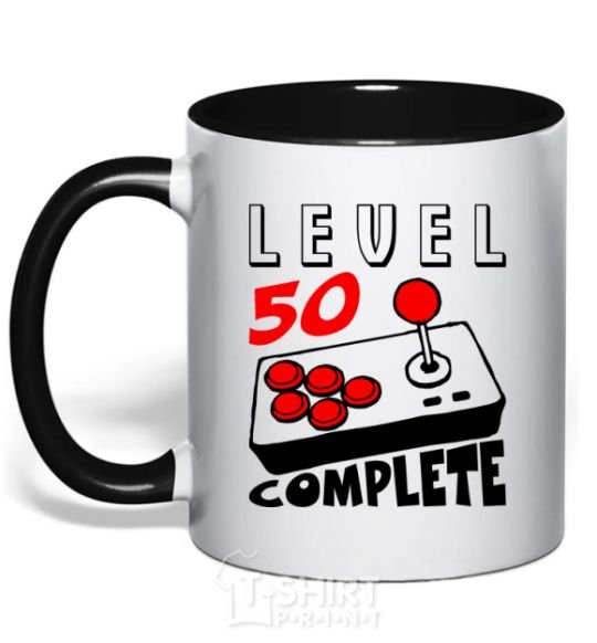 Mug with a colored handle Player Level 50 complete black фото