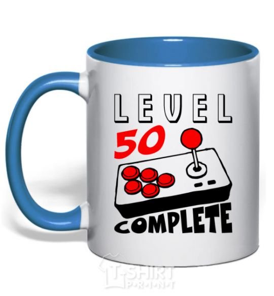 Mug with a colored handle Player Level 50 complete royal-blue фото