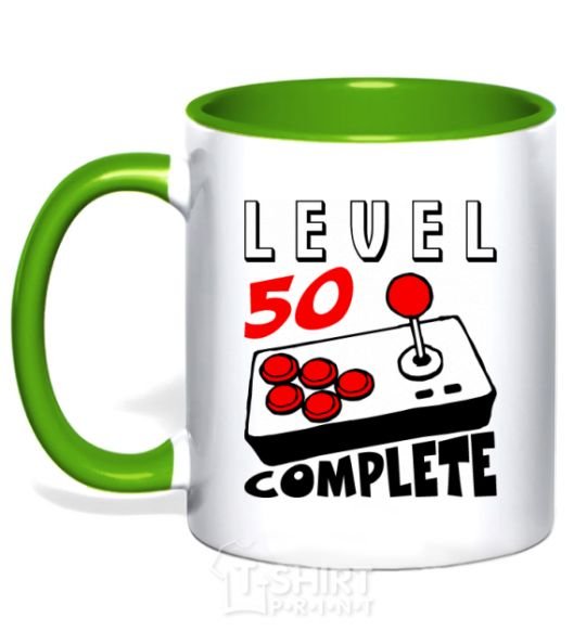 Mug with a colored handle Player Level 50 complete kelly-green фото