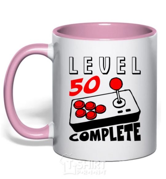 Mug with a colored handle Player Level 50 complete light-pink фото