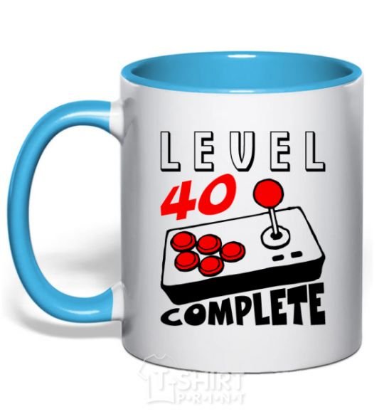 Mug with a colored handle Level 40 complete best player sky-blue фото