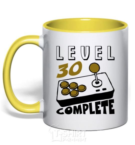 Mug with a colored handle Level 30 complete yellow фото