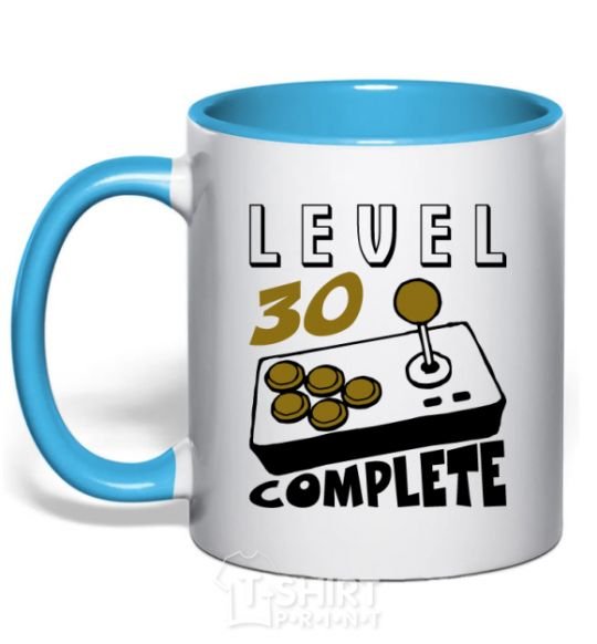 Mug with a colored handle Level 30 complete sky-blue фото