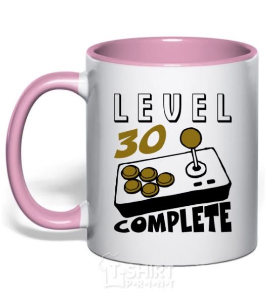 Mug with a colored handle Level 30 complete light-pink фото