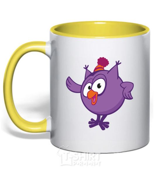 Mug with a colored handle Owl yellow фото