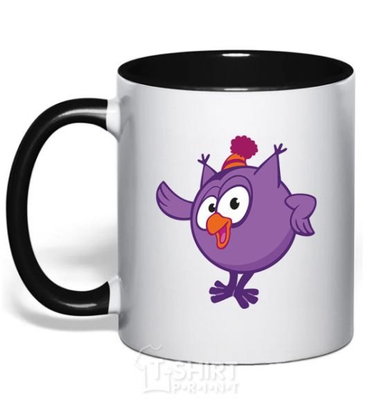 Mug with a colored handle Owl black фото