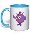 Mug with a colored handle Owl sky-blue фото