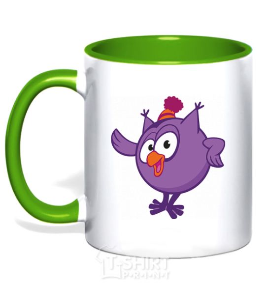 Mug with a colored handle Owl kelly-green фото
