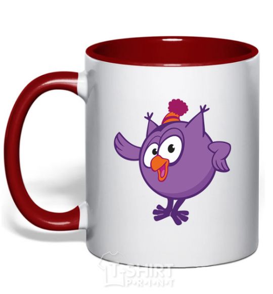 Mug with a colored handle Owl red фото