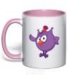 Mug with a colored handle Owl light-pink фото