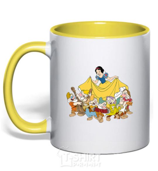 Mug with a colored handle Snow White and the Seven Dwarfs yellow фото