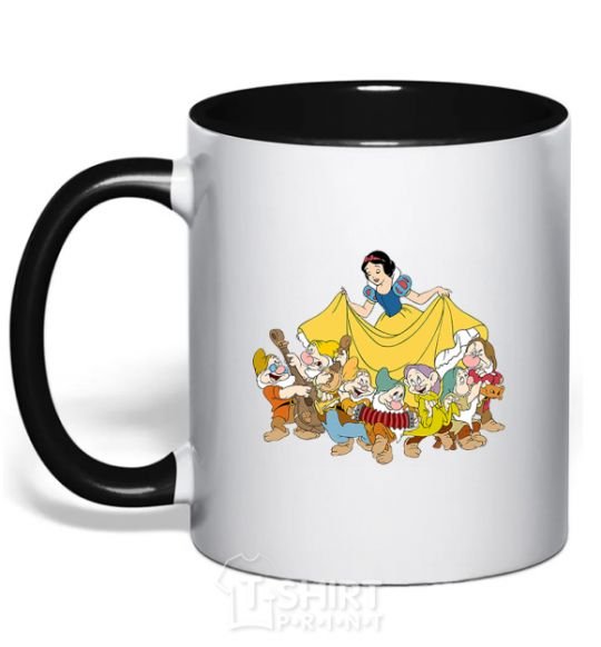 Mug with a colored handle Snow White and the Seven Dwarfs black фото