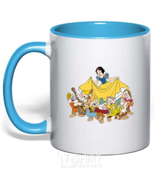 Mug with a colored handle Snow White and the Seven Dwarfs sky-blue фото