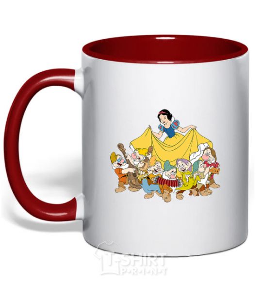 Mug with a colored handle Snow White and the Seven Dwarfs red фото