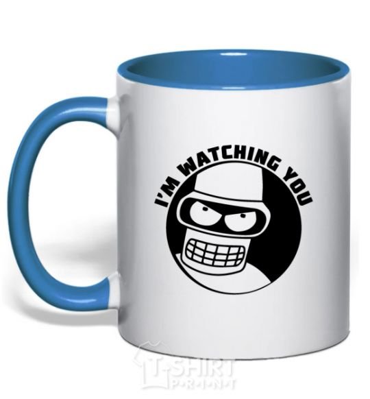Mug with a colored handle Bender i'm watching you royal-blue фото