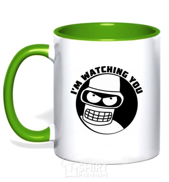 Mug with a colored handle Bender i'm watching you kelly-green фото
