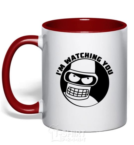 Mug with a colored handle Bender i'm watching you red фото