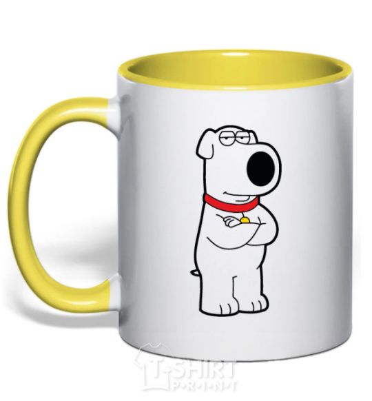 Mug with a colored handle Brian the dog yellow фото