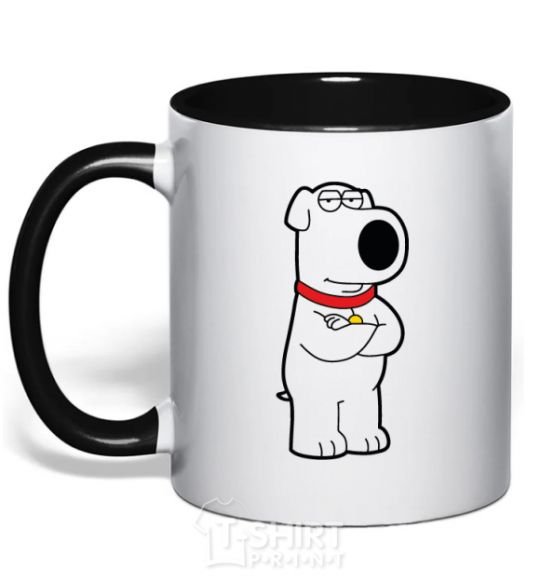 Mug with a colored handle Brian the dog black фото