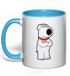 Mug with a colored handle Brian the dog sky-blue фото