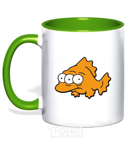 Mug with a colored handle Three-eyed fish kelly-green фото