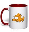 Mug with a colored handle Three-eyed fish red фото