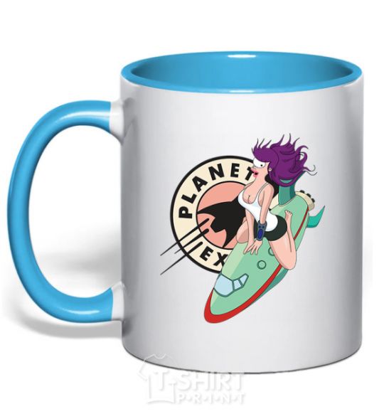 Mug with a colored handle Leela sky-blue фото
