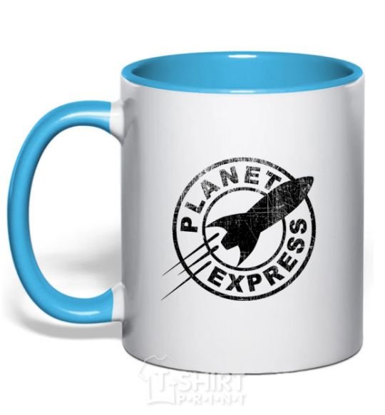 Mug with a colored handle Planet express sky-blue фото