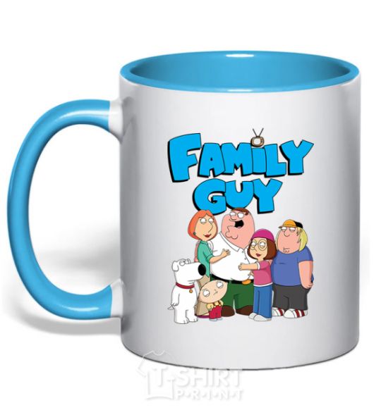 Mug with a colored handle Family guy sky-blue фото