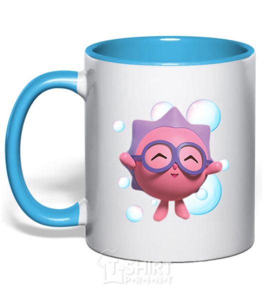 Mug with a colored handle Baby Hedgehog sky-blue фото