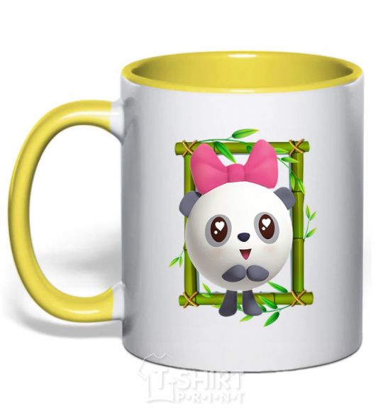 Mug with a colored handle Baby Panda yellow фото