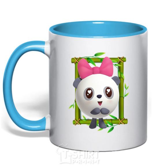 Mug with a colored handle Baby Panda sky-blue фото