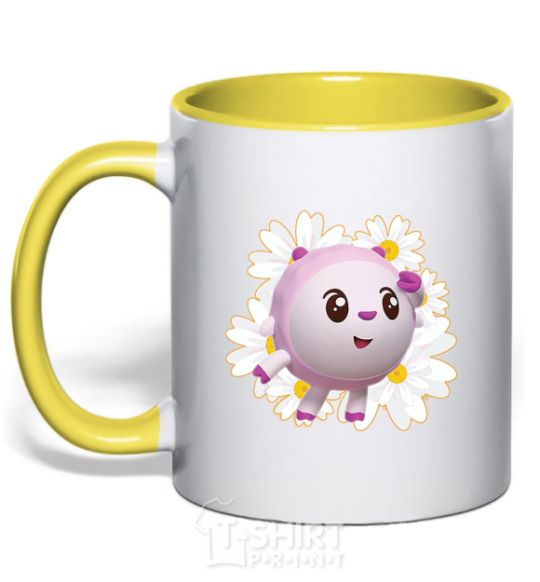Mug with a colored handle Baby lambs yellow фото