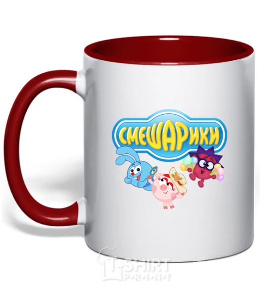 Mug with a colored handle Smeshariki red фото