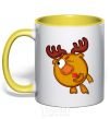 Mug with a colored handle Moose yellow фото