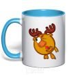 Mug with a colored handle Moose sky-blue фото