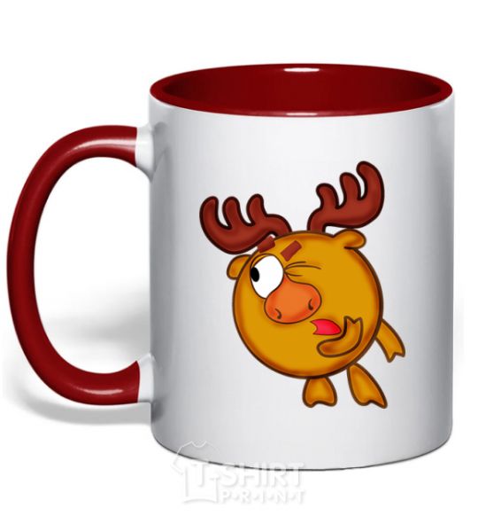 Mug with a colored handle Moose red фото