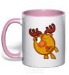 Mug with a colored handle Moose light-pink фото