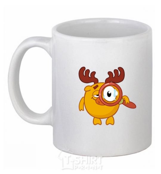 Ceramic mug Moose with a magnifying glass White фото