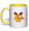 Mug with a colored handle Moose with a magnifying glass yellow фото