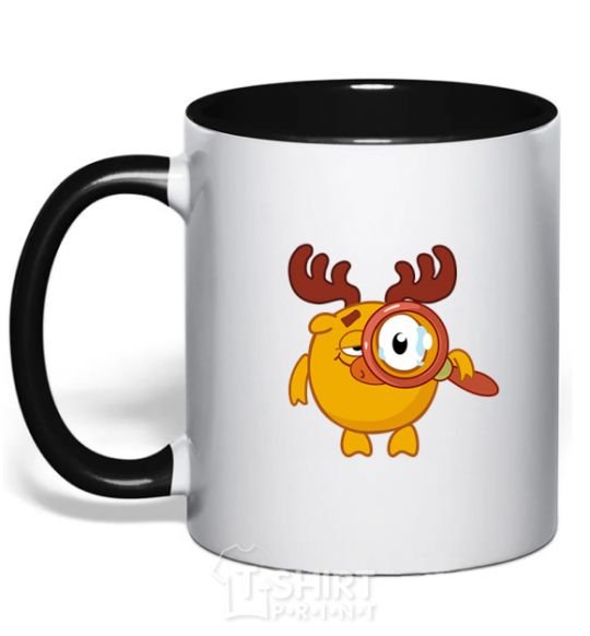 Mug with a colored handle Moose with a magnifying glass black фото