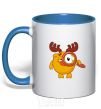 Mug with a colored handle Moose with a magnifying glass royal-blue фото