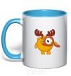 Mug with a colored handle Moose with a magnifying glass sky-blue фото