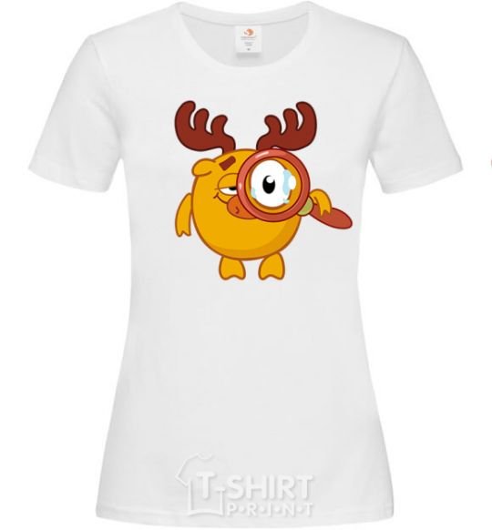 Women's T-shirt Moose with a magnifying glass White фото