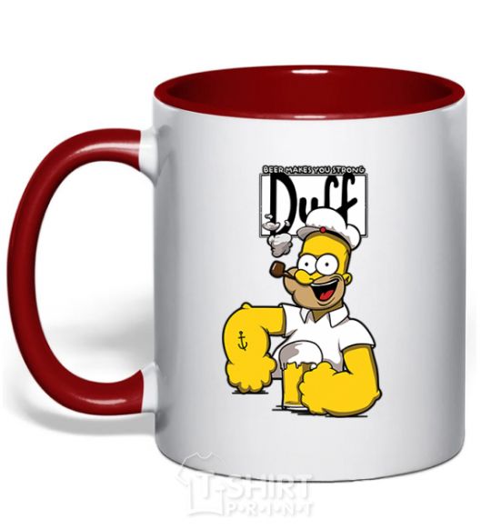 Mug with a colored handle Beer makes you strong red фото