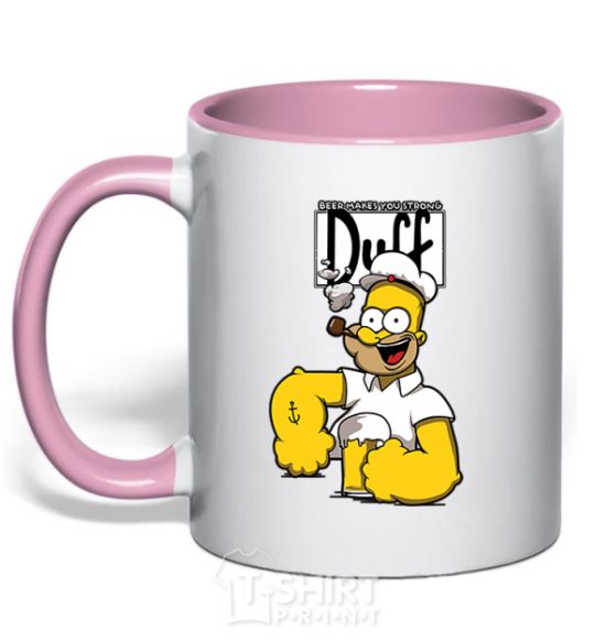 Mug with a colored handle Beer makes you strong light-pink фото