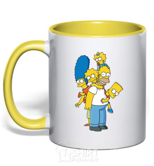 Mug with a colored handle The Simpsons family yellow фото