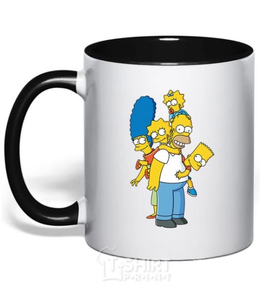 Mug with a colored handle The Simpsons family black фото